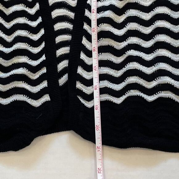 LOFT Lightweight Black & White Wavy Stripe Open Front Cardigan Sweater, XSP - Picture 13 of 13